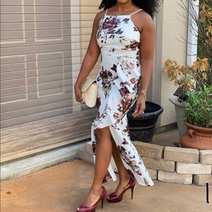 Floral burgundy & metallic evening/wedding dress